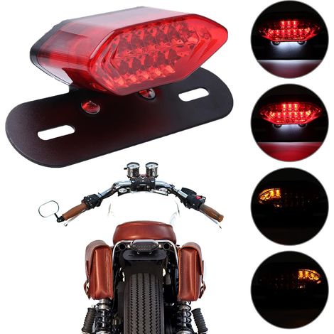 Feu Arrière Moto Feu Stop à LED Feux de Freinage Intégrés avec Clignotants Lumières Support de Plaque D'immatriculation Universel 12V pour Cruiser Chopper Bobber Cafe Racer Scrambler Custom (1/5)