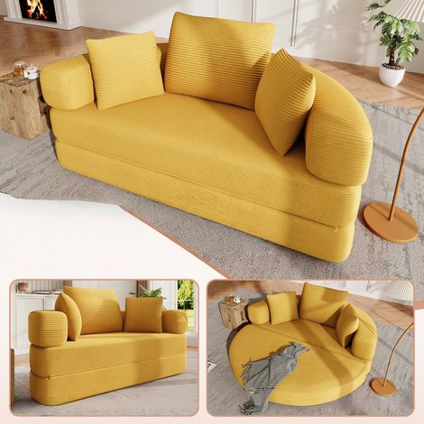 Canapé-lit pliant multifonctionnel (Boneless Couch), lit canapé modulaire ovale avec coussins – Tissu en cordon, 173 × 176 cm – Pour appartement, salon et chambre