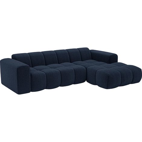 Canapé d'angle droit en tissu chenille bleu nuit CALESO de Maison Céphy