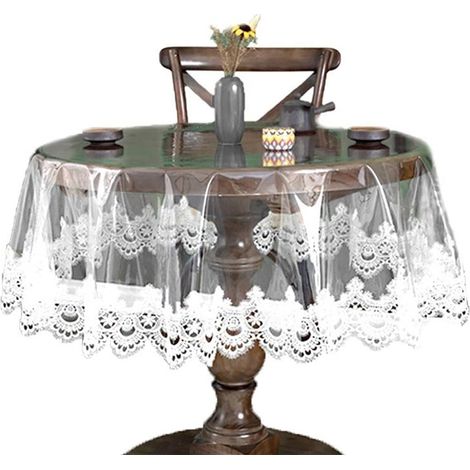 Nappe Transparente en PVC, Protection De Nappe Transparente en Dentelle Blanche, Protection De Table, Couverture De Table De Cuisine Robuste (1/5)