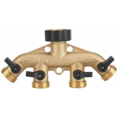 Tigrezy Wasserhahn-Y-Wahlschalter, 4 Ventilausgänge, Messing-Wasserhahnanschluss, Schlauchverteiler, 4-Wege-Verteiler für Gartenbewässerung