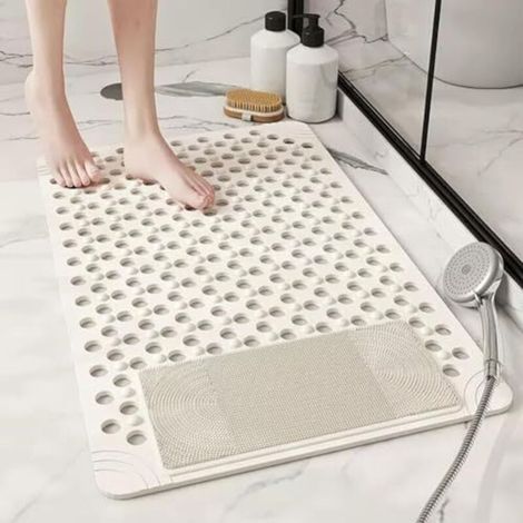 Non-slip shower mat 60x90cm, anti-slip shower mat with suction cups and drainage holes, PVC material, mold-resistant, non-slip shower mat for shower room and bathtub (white)