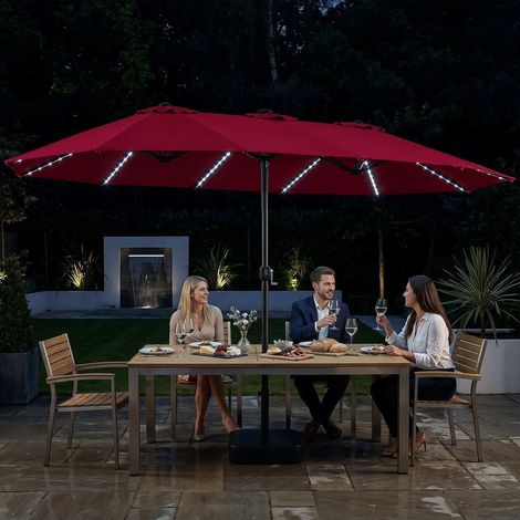 15.5FT Extra-Large Patio Umbrella, Red, 144 LED Lights (1/4)