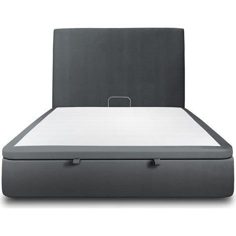 Lit coffre 160x200cm avec tête de lit tapissier Velours Gris anthracite - Hauteur totale : 39cm (1/5)