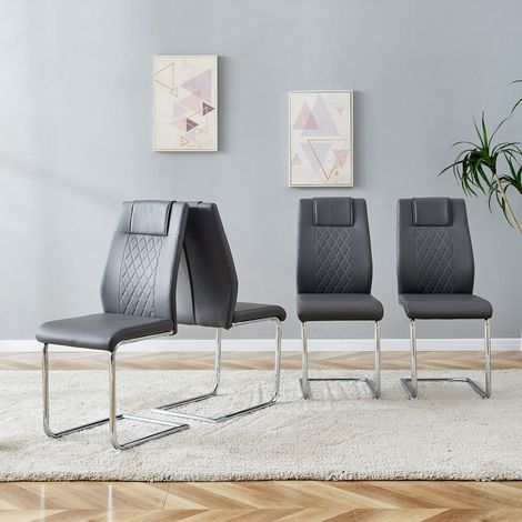 Set di 4 sedie da pranzo, sedie da cucina, effetto rete sullo schienale, imbottita in pelle PU, grigio scuro, per casa e ufficio