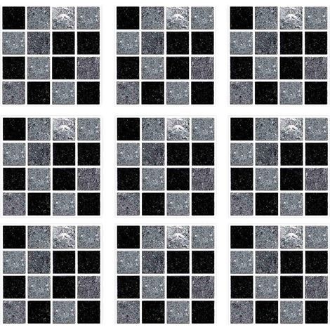 Stickers Carrelage, Film Carrelage Décoratif pour Cuisine et Salle de Bain, 10 x 10 cm, 30 Pièces, Quadrillage Noir et Gris (1/5)