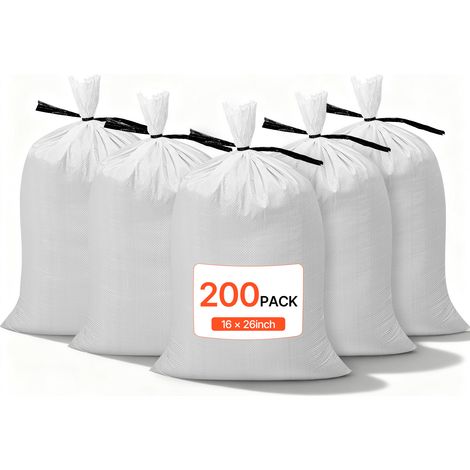 VEVOR Sacos de Arena Vacíos con Cintas, Capacidad 22,6 kg, de Polipropileno Tejido, Resistentes al Desgarro y a los Rayos UV para Barreras de Protección contra Inundaciones, 400 x 660 mm, 200 uds (1/5)