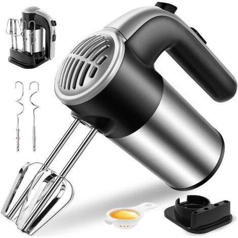 6 en 1 Batteur à Main Électrique Cuisine 150W Batteur Polyvalent 5 Vitesses Mélangeur d'Oeufs Puissant à avec 4 Pièces Jointes 1 Base (1/5)