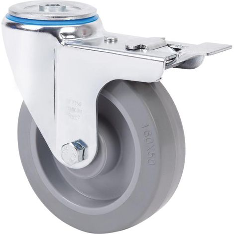 rueda giratora agujero m12 freno 20zvfd200-pgr goma elastica gris rodillos (1/2)