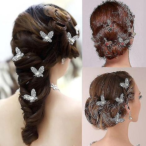 Set mit 6 U-förmigen Schmetterlingshaarnadeln, Haarschmuck für Braut und Hochzeitsgesellschaft – Silber