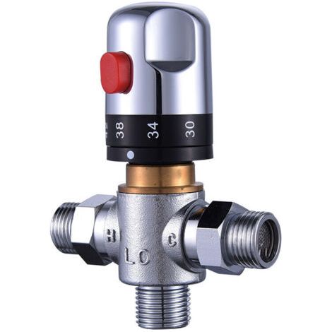 3 voies Thermostat Mitigeur Vanne En Cuivre Massif, G1/2Pouce Solaire Chauffe Eau Chaude, Régulateur De Température Règle Valve (1/3)