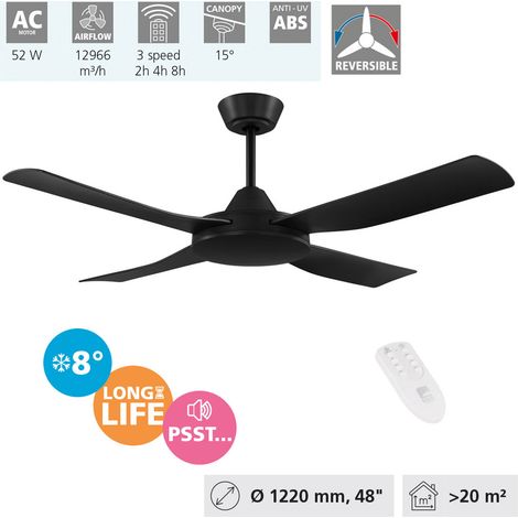 Ventilatore a soffitto Bondi 1 H: 31,6 cm Ø: 122cm nero opaco incl. Telecomando (1/5)