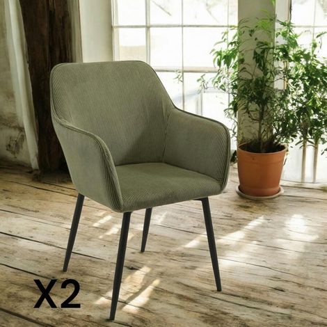 Fauteuil de table tissu cotelé vert (lot de 2) MALMOE (1/4)
