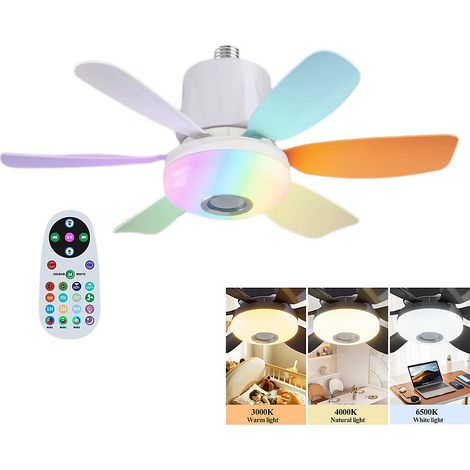 Ventilateur de plafond de 47cm avec télécommande, RGB,3000K à 6500K, 3 vitesses, minuterie et musique Bluetooth (Blanc, sans base) (1/5)