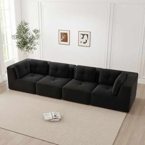 Canapé 4 places modulable velours côtelé noir assise profonde coussins moelleux antidérapant 230x95x82cm (1/5)