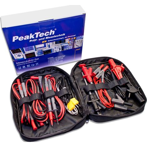 Peaktech P 8200 - Set di Accessori di Misurazione per Multimetro Digitale, Cavi di Prova, Cavi da Laboratorio, Clip a Coccodrillo - 14 Pezzi, Borsa Inclusa (1/5)