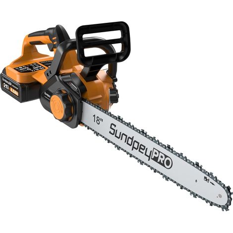 Tronçonneuse à batterie sans balais de 45,7 cm, tronçonneuse électrique, tronçonneuse à main avec 2 batteries de 4,0 Ah, lubrification automatique, pour la coupe, l'élagage et la coupe du bois