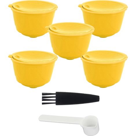Kit de capsules pour machine à café DOLCE GUSTO avec filtre à café réutilisable et accessoires (5 capsules jaunes, 1 cuillère, 1 goupillon). (1/5)