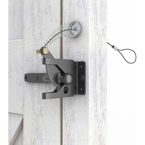 MUMU Spring Cable Gate Latch Catch for Wood Fence Porch Carbon Steel Black (1/4)