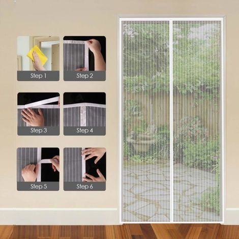 Moustiquaire Porte Fenêtre - 140x210cm - Aimantée - Maille Ultra Fine - Fermeture Automatique - Rideau de Porte Anti Mouche - Blanc (1/4)