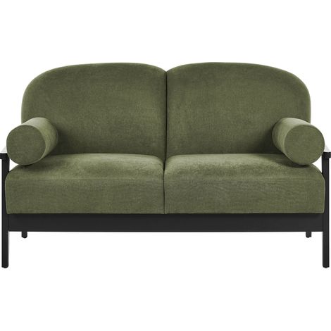 2 Seater Sofa Green Water Repellent Fabric Wooden Legs Loveseat Traditional Style Living Room PILARNE (1/5)
