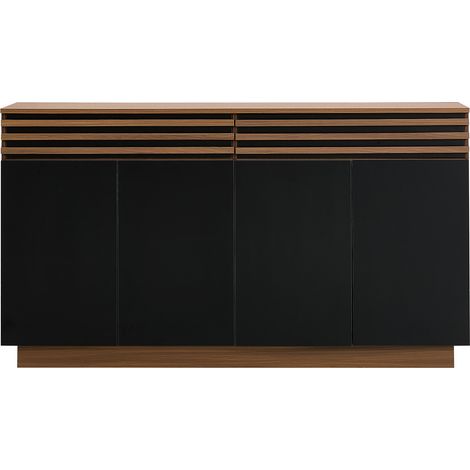 Modernes Sideboard 150 x 40 x 85 cm aus MDF in Braun-Holzoptik und Schwarz mit 2 Schubladen (1/5)