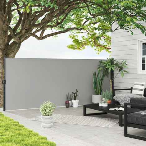 Store latéral Brise-Vue paravent rétractable dim. 4L x 1.60H m alu. Polyester Anti-UV Haute densité 180 g/m² Gris