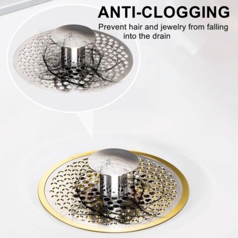 Ensemble de vidange universel 34-37 mm pour lavabos de salle de bain, avec plaque filtrante et filtre anti-colmatage. (1/3)