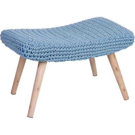 Banquette en bois bleu avec assise coton tressé - Bleu ciel et bois naturel (1/5)