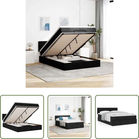 vidaXL Stauraum - Ottoman-Bett mit Matratze Schwarz 140x190 cm Stoff (1/5)