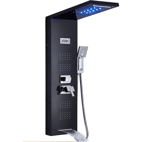 Ensemble de douche mitigeur thermostatique intelli Panneau de douche à lumière LED, ensemble de robinet de douche à affichage numérique cascade pluie, système de douche mitigeur de colonne de salle de (1/5)