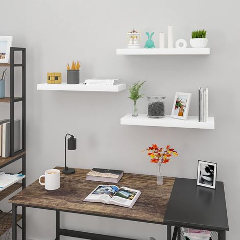 WOLTU 3x Wandregal, Schweberegal MDF, freischwebend Wandboard, für Büro Wohnzimmer Schlafzimmer Küche, 120x22.9x3.8 cm, Weiß