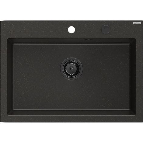 Mexen Elix fregadero de granito de 1 cubeta 700 x 500 mm, negro/oro metálico, sifón negro - 6526701005-75-B (1/5)