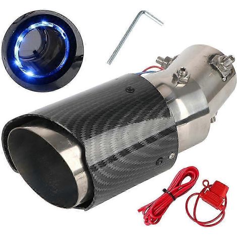 Embouts d'échappement universels en fibre de carbone modifiés pour voiture, avec LED rouge/bleue lumineuse, entrée 63-65 mm.