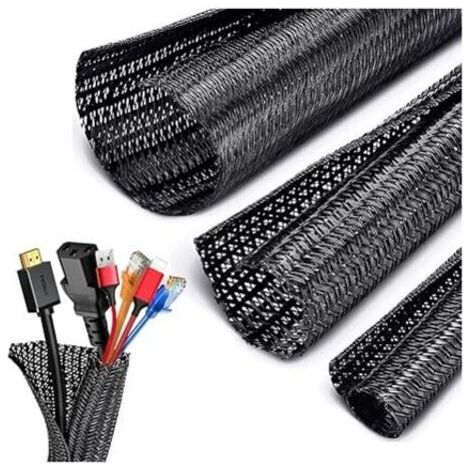 Meter langer, flexibler und verstellbarer Kabelschlauch für Computerkabel (Ø 13–14 mm), Kabelmanagement, geteilter, geflochtener PET-Kabelorganizer, Kabelschutzhülle für Auto-, TV- und Computerkabel, (1/5)