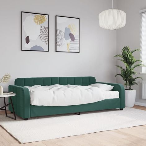 vidaXL Divano Letto con Materasso Verde Scuro 90x200 cm in Velluto (1/5)