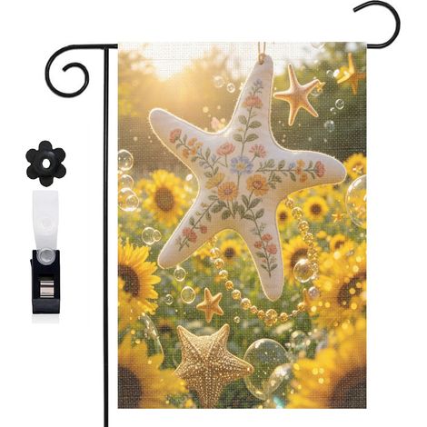 Drapeau de jardin décoratif 30 x 45 cm motif baleine et vagues océaniques toile double face (1/5)