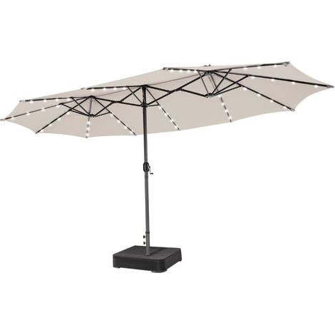 470 cm Large Double Patio Umbrella with 48 Solar LED Lights & Base Outdoor Umbrella Beige (1/5)