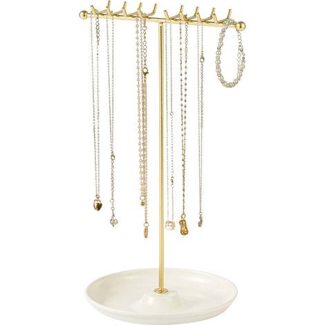 Support À Bijoux Avec Base En Céramique, Présentoir À Bijoux, Porte Bijoux Femme, Amovible Organisateur De Bijoux, Presentoir Rangement Bijoux Pour Colliers, Bracelets, Bagues, Boucles D'oreilles (1/5)