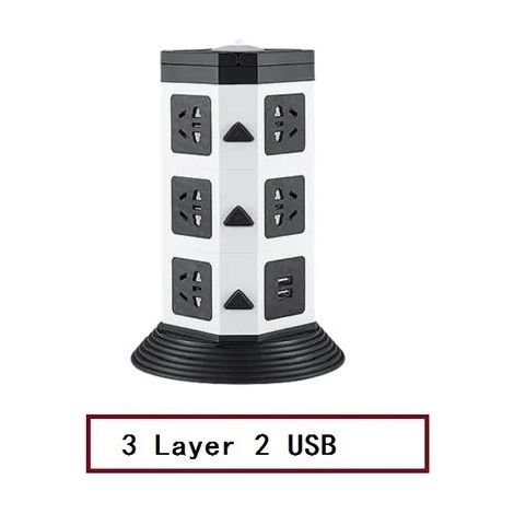 Prise à 3 couches de 1,8 m avec double rallonge de veilleuse USB protection contre les surcharges prise poreuse (1/5)