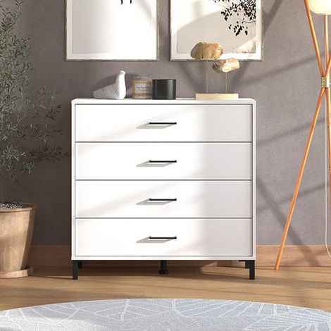 Vidor Kommode, 4 Schubladen, mit Schiebeöffnung, Schließmechanismus, 93x40x90h cm Weiß (1/5)