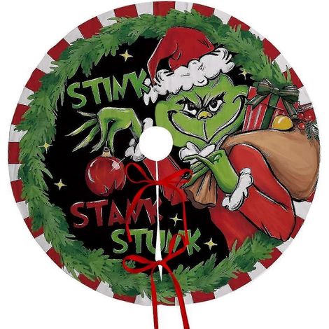 Jupe de sapin de Noël de 120 cm avec col, compatible avec une décoration champêtre, douce et inspirée du Grinch, pour une utilisation intérieure et extérieure. (1/5)