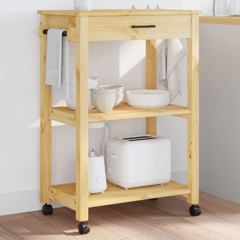 vidaXL Carrello da Cucina MONZA 60x40x88,5 cm in Legno Massello di Pino (1/5)
