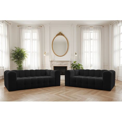 Sofaset Designersofa SOLVIE 2-3 in Stoff Tiffani Schwarz (1/5)