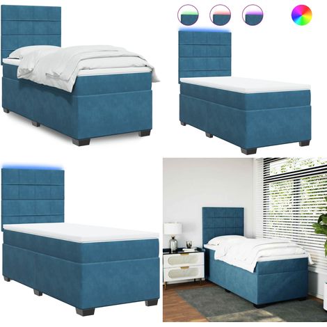 Boxspringbett mit Matratze Blau 90x190 cm Samt - Boxspringbett - Samtbett - Doppelbett - Blau - LED Beleuchtung - Home & Living (1/5)