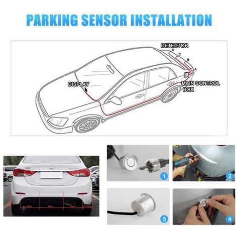 Kit Radar de Recul AD-YYFM-4 4 Capteurs Auto Système Parcage Stationnement Ecran LED Noir (1/4)
