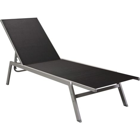 Tumbona tumbona para tomar el sol cama de jardín terraza muebles de exterior acero y textileno negro 020012244