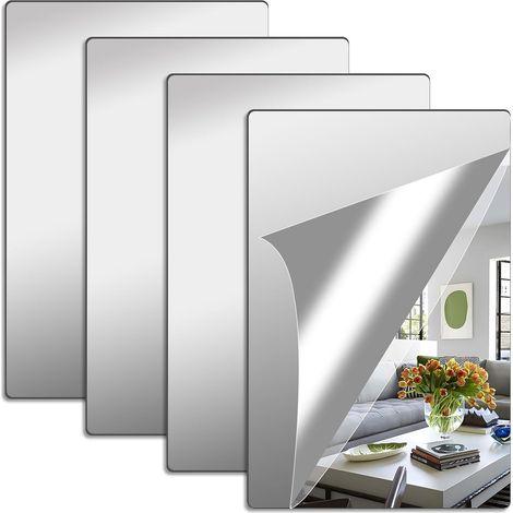 UNINGYI 4er-Set selbstklebende Spiegel – 20 x 30 cm – Acryl – Selbstklebend – Flexibel – Für Wände, Schulen, Wohnungen, Wohnzimmer, Badezimmer, Schlafzimmer