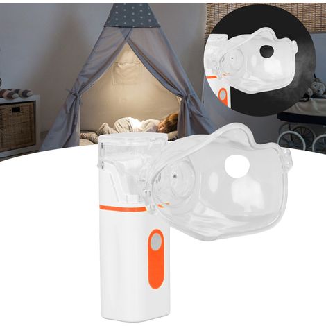 Tragbarer Vernebler, handgeführter Membranvernebler, geeignet für Kinder und Erwachsene, Lieferung ohne Batterien, orange-rot. (1/5)