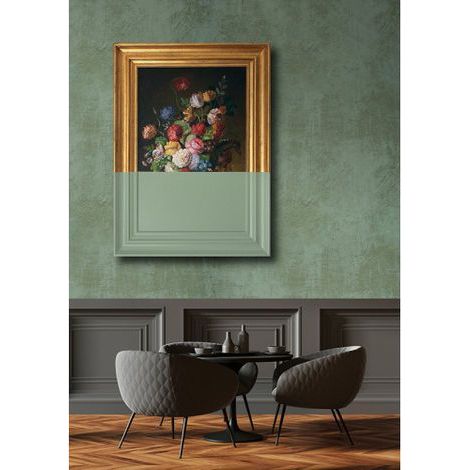 Papier peint panoramique vert trompe l'oeil cadre Tapisserie panoramique originale cadre fleuri Papier peint panoramique bureau & cuisine (1/3)